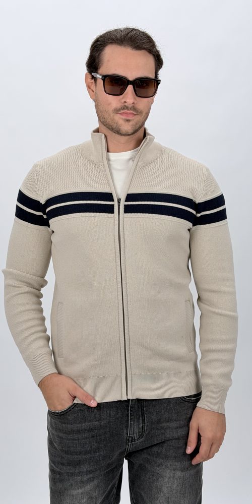 Pulover din tricot cu fermoar și model pentru bărbați, vedere frontală