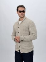 Cardigan tricotat bărbați antracit, detaliu nasturi