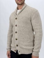 Pulover cardigan tricotat bej, croială modernă