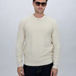 Pulover tricot bărbați cu model torsade și decolteu rotund