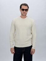 Pulover tricot bărbați cu model torsade și decolteu rotund