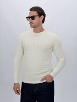 Pulover tricot barbati cu dungi, detaliu model rigat