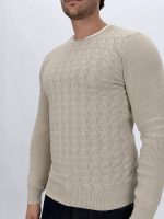 Model purtând pulover tricot barbati cu model rigat