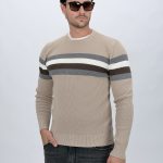 Pulover tricot bărbați cu model bob și dungi