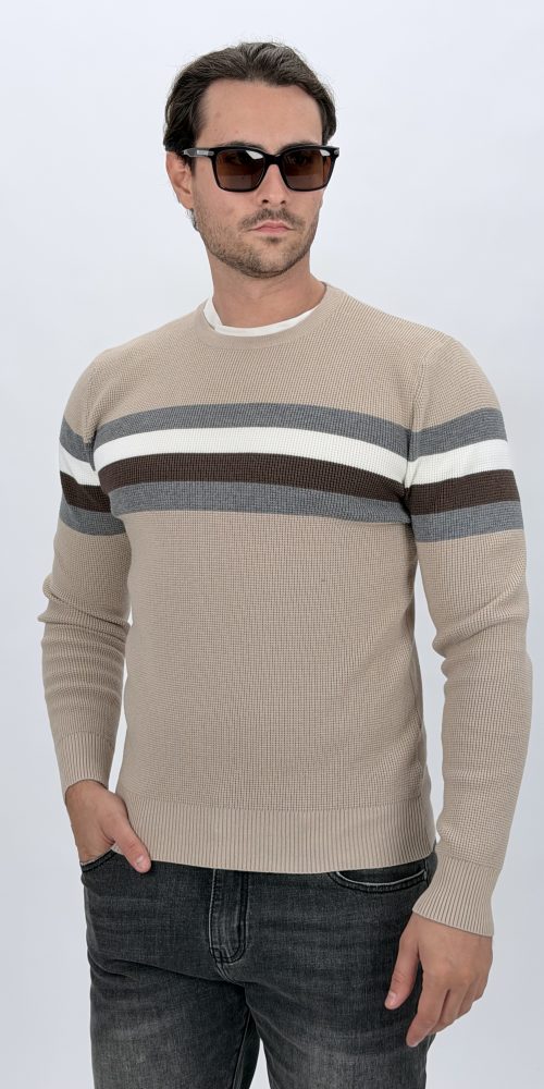 Pulover tricot bărbați cu model bob și dungi