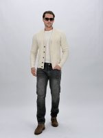 Cardigan bărbați negru cu model în relief torsade