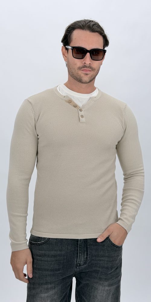 Pulover tricot bărbați cu model bob și 4 nasturi