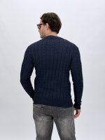 Pulover bleumarin din tricot, vedere spate