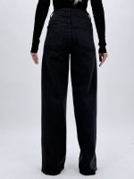 Blugi wide leg negri cu ștrasuri, vedere laterală