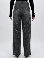 Jeans wide leg cu ștrasuri, detaliu buzunare și cusături