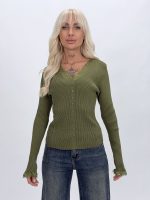 Pulover rigat culoare prună cu dantelă delicată