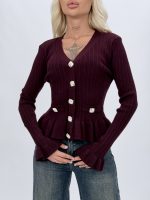 Pulover cardigan maro, vedere lateral