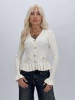 Pulover cardigan cu butoni argintii, vedere frontală