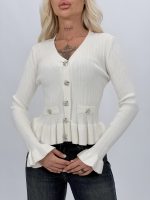 Cardigan femei cu butoni argintii, detaliu nasturi