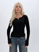 Pulover din jerse rigat cu nasturi decorativi - imagine 13