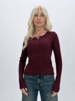 Pulover din jerse rigat, culoare prună