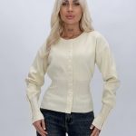 Pulover cardigan cu patent înalt și capse, vedere frontală