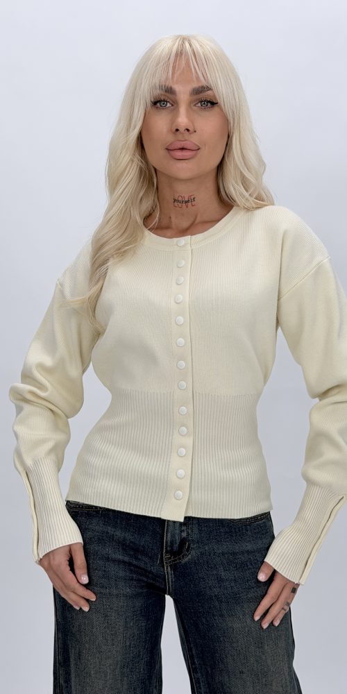 Pulover cardigan cu patent înalt și capse, vedere frontală