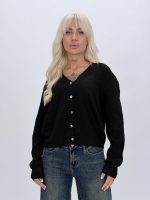 Pulover cardigan din tricot rigat cu nasturi aurii - imagine 16
