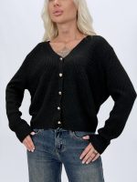 Pulover cardigan din tricot rigat cu nasturi aurii - imagine 17