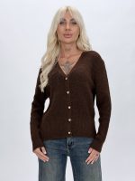 Pulover cardigan din tricot rigat cu nasturi aurii - imagine 13