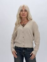 Cardigan tricotat cu nasturi aurii pentru femei, vedere frontală