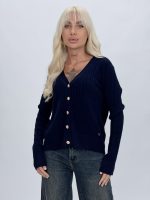 Pulover cardigan cu model torsade și butoni aurii - imagine 13
