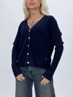 Pulover cardigan cu model torsade și butoni aurii - imagine 14