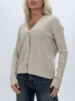 Pulover cardigan cu torsade, detaliu butoni aurii