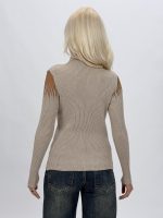 Pulover cu lurex ciocolată, detaliu tesătură