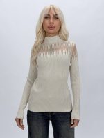 Pulover elegant cu ștrasuri, detaliu guler