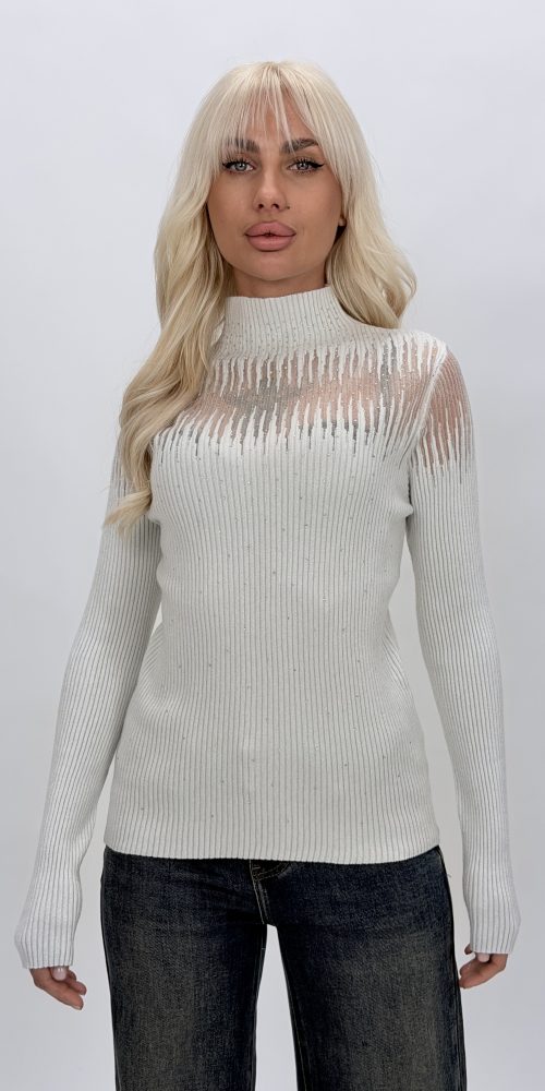 Pulover maletă cu lurex și ștrasuri, vedere frontală