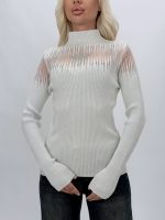 Pulover femei cu ștrasuri și lurex, detaliu aplicații