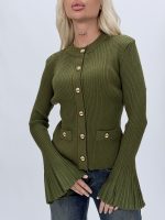 Pulover cardigan cu butoni aurii și mâneci clopot - imagine 11