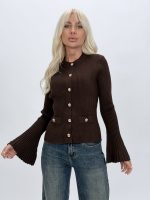 Pulover cardigan cu butoni aurii și mâneci clopot - imagine 4