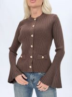 Pulover cardigan cu butoni aurii și mâneci clopot - imagine 5