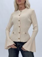 Pulover cardigan cu butoni aurii și mâneci clopot - imagine 2