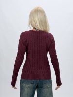 Pulover cu model torsade cu decolteu tip bărcuța - imagine 15