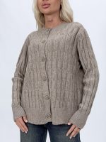 Pulover cardigan bej cu model împletit torsade