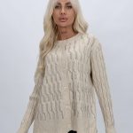 Pulover cardigan cu model torsade și ștrasuri CATO