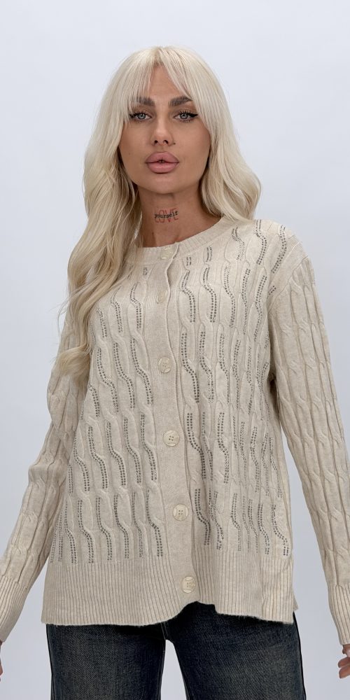 Pulover cardigan cu model torsade și ștrasuri CATO