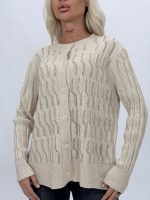 Cardigan dama cu tricotaj torsade și aplicații strălucitoare
