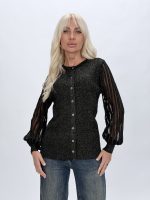 Pulover cardigan cu lurex și mâneci transparente - imagine 13