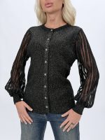 Pulover cardigan cu lurex și mâneci transparente - imagine 14