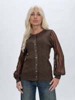 Pulover cardigan femei, detaliu material