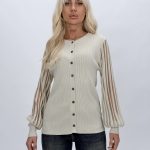 Pulover cardigan cu lurex și mâneci transparente, vedere frontală