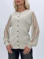 Cardigan elegant cu lurex, detaliu mâneci transparente