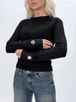 Pulover cu model torsade și butoni aurii - imagine 20