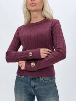 Pulover cu model torsade și butoni aurii - imagine 14