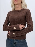 Pulover cu model torsade și butoni aurii - imagine 11